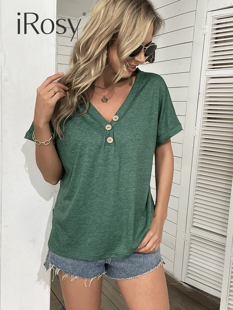 

Женские Простые футболки, Летние повседневные зеленые футболки, рубашка, Женские топы с коротким рукавом и V-образным вырезом, модные женски...