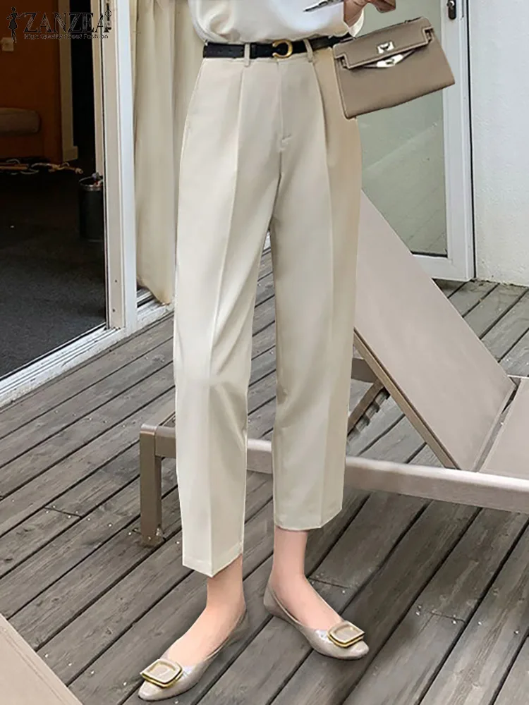 

Брюки ZANZEA Женские однотонные до щиколотки, Элегантные Модные Винтажные Свободные повседневные рабочие штаны палаццо, лето 2022
