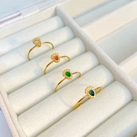 simple green cubic zirconia open rings for women stainless steel trendy gold color texture adjustable ring jewelry gift 2022