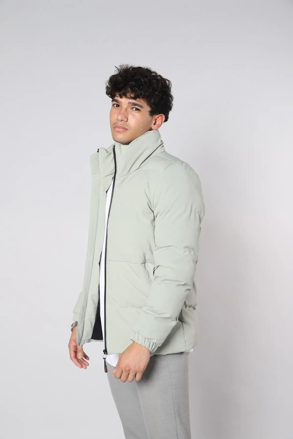 New Season Mint Green Hoodless Waterproof Men's Coat