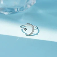 handmade bright moon star shape adjustable ring original shiny zirconia engagement wedding ring for women jewelry gift