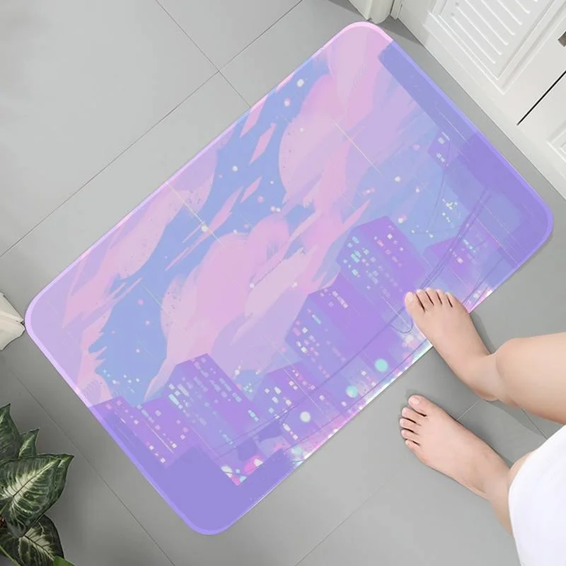 

Mats Living Room Rug Bathroom Carpet Indoor Anti-slip Flannel Art Anime Pink Moon Landscape Parlor Mat Lounge Rug Area Rugs
