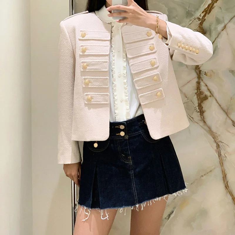 

Женское шерстяное трикотажное пальто, подиумная Классическая двубортная куртка в стиле ретро с длинным рукавом и круглым вырезом, весна-осень 23