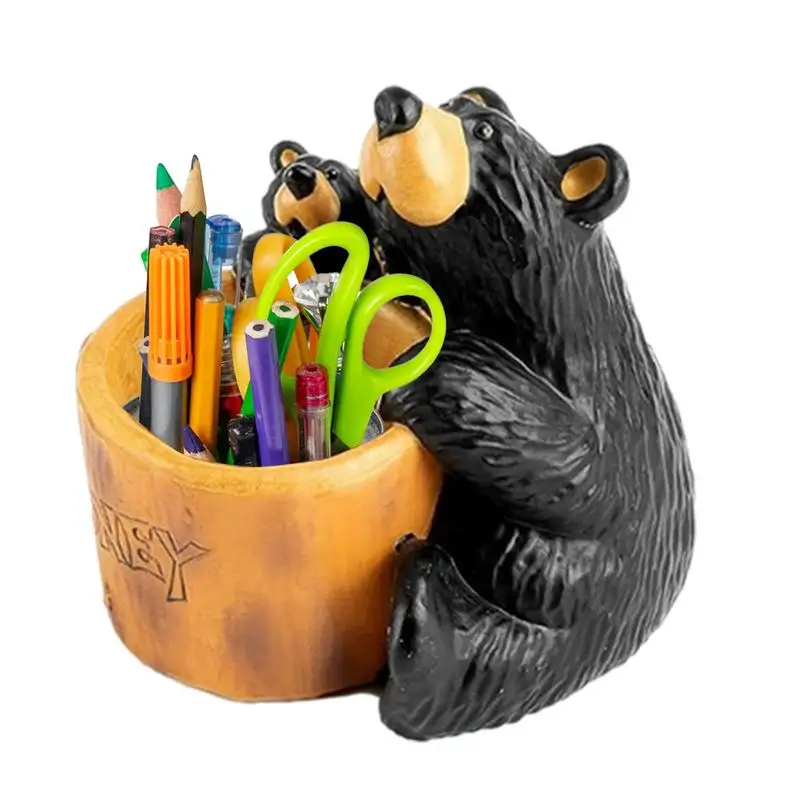 Искусственная статуя стол деревенский Декор салона черный медведь мать ребенок