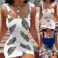 new summer suspender print one word neck tube top waist tight dress womens sexy dress women dresses for women party
