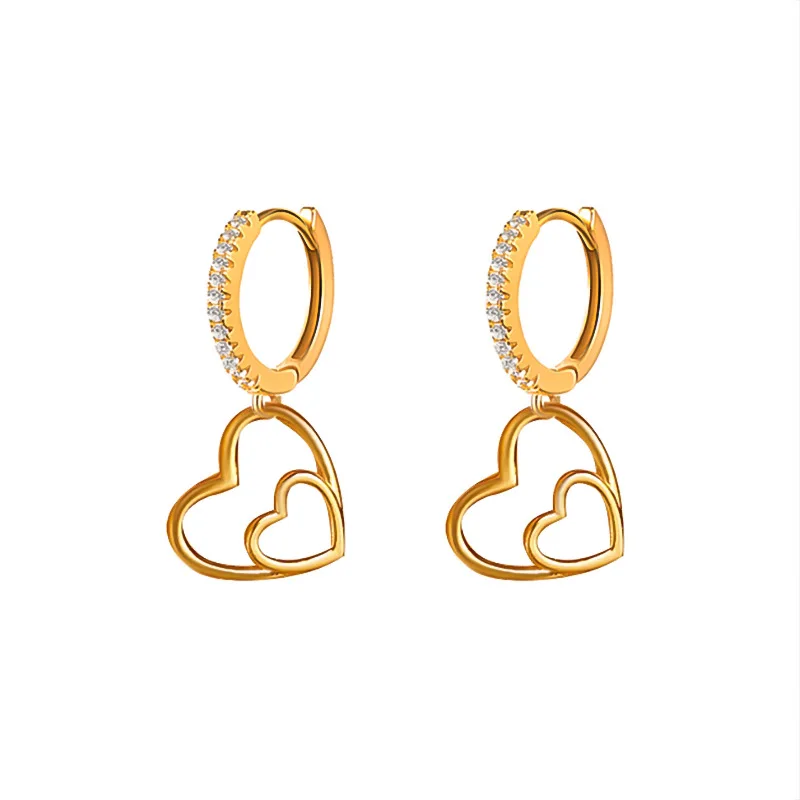 

Korean Love Heart Earrings for Women Vintage Simple Zircon Small Gold Color Hoop Earring Fashion Jewelry Pendientes Wholesale