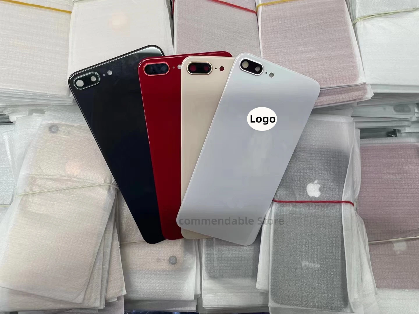 

For iPhone 8 Plus Back Housing Battery Glass Cover With Camera Lens Frame Metal Plate Magnetic Replacement Parts+With logo