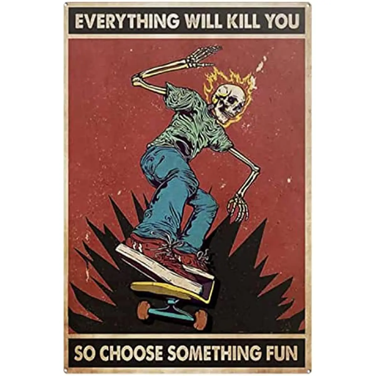 

Металлический жестяной логотип в стиле ретро для ванной, все интересно вас убить, поэтому Выберите что-то интересное скейтборд с черепом