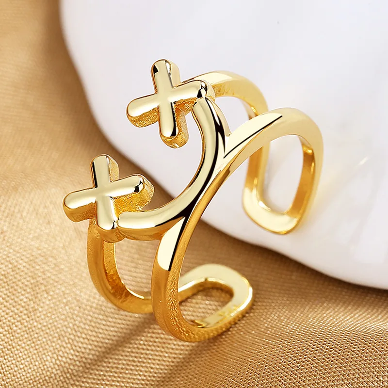

Simple Double-layer Line Ladies Smile Open Ring Niche Style Fun Expression Smiley Face Ring