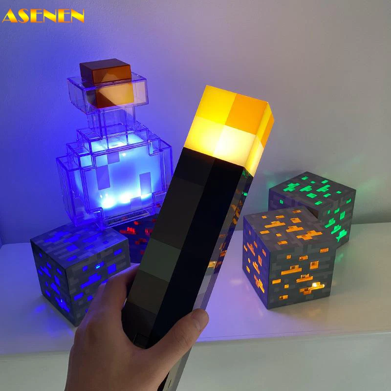 

Game Ore Brownstone Torch Light LED Night Lamp USB Rechargeable Bedroom Decoration Table Lamps Children Kids Gifts Adult Light