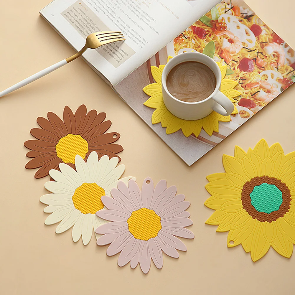 

Sunflower Silicone Mat Pad Drink Coaster Non Slip Insulation Pot Holder Placemat For Home Office Desk Table Kitchen Accessories