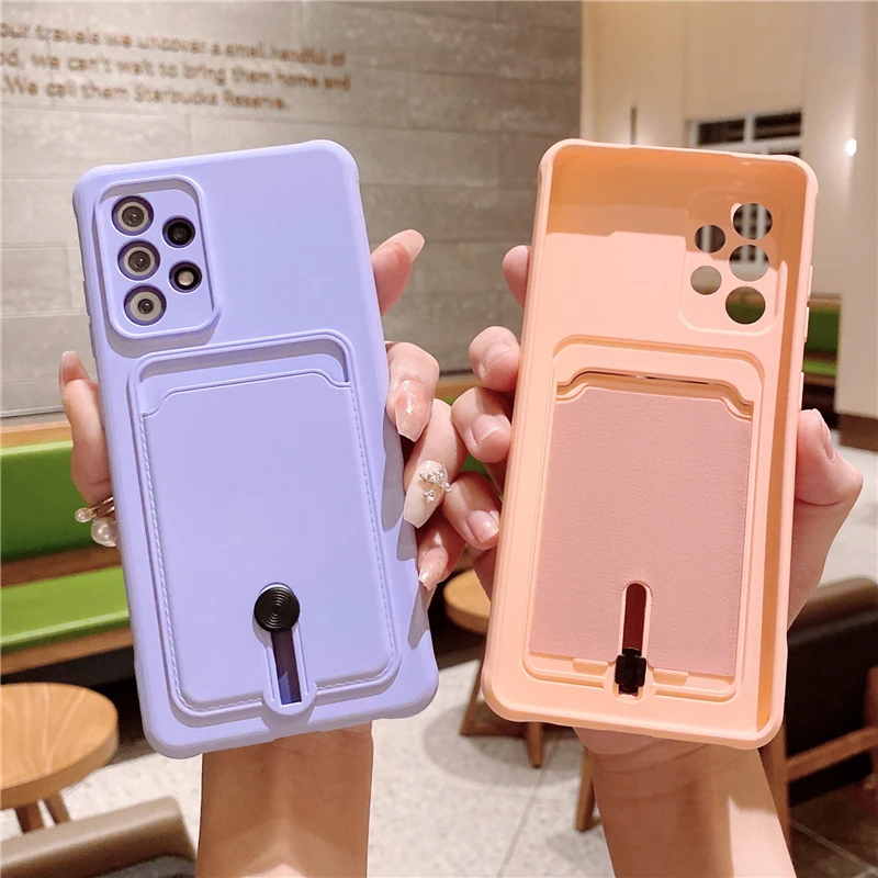 

Luxury Card Holder Wallet Phone Case For Samsung Galaxy S21 Plus Ultra S20FE A82 A72 A52 A32 A22 A21S A51 Soft Silicone Case