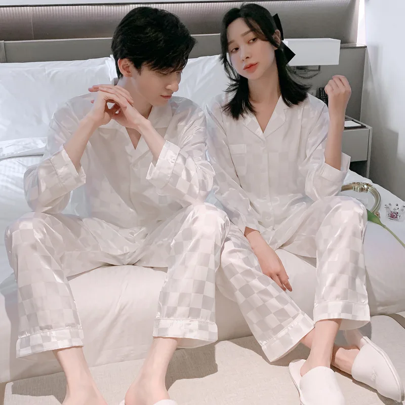Luxury pajamas set satin silk sexy pajamas couple pajamas ladies loose casual home wear men's casual pajamas couple models
