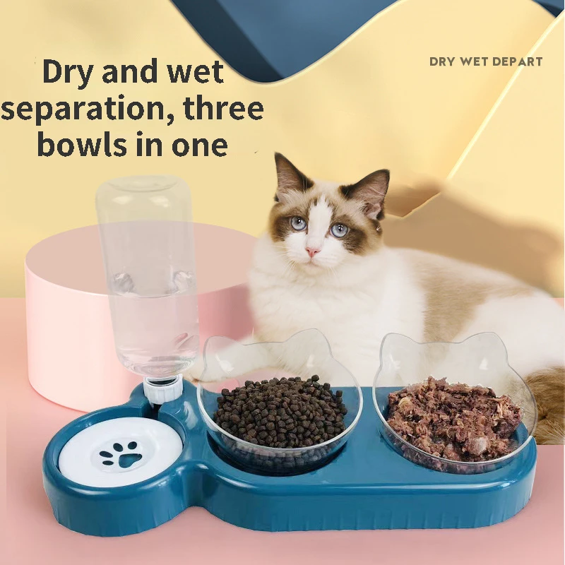 

Pet Feeder Cat Bowl Double Bowl Automatic Drinking Water Anti-overturning Dispenser Food Bowl Teddy Dog Bowl Cat Cute Supplies