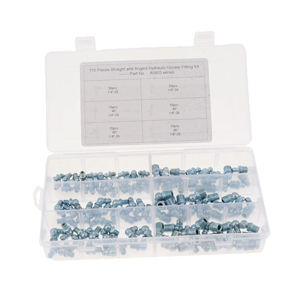 

Hydraulic Zirk Fitting Assortment 110PCS Straight 45 90 Degree