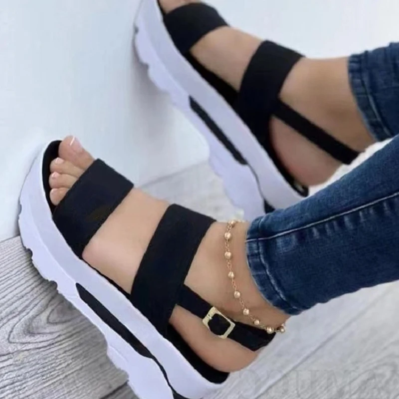 

2022 New Women Slippers Platform Sandals Woman Wedges Shoes Ladies Summer Sandals Buckle Non-slip Beach Sandles Female Peep Toe