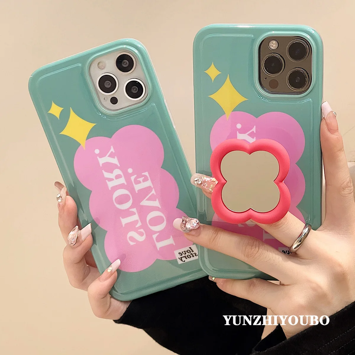 

Green English+three-dimensional mirror bracket Phone Case For iphone 14 13 12 11 Pro Max X XR XSMAX 7 8 Plus SE TPU Case Cover