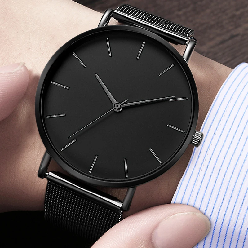 

Men Watch Quartz Casual Watches Simple Metal Hour Reloj Quartz Watch Montre Mesh Stainless Steel erkek kol saati masculino clock