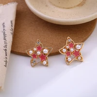 trendy rhinestone pearls star stud earrings luxury crystal hollow out earrings for women girl fashion jewelry girls 2022