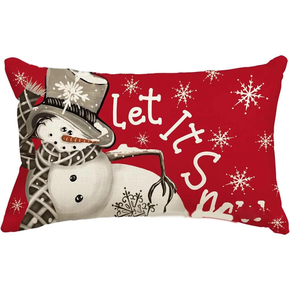 Праздничные рождественские подушки для поясницы моющиеся винтажные льняные