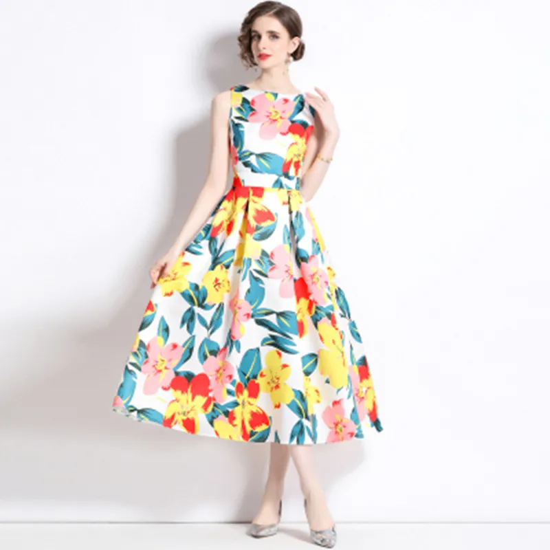 

BULOCHOVA Runway Designer Summer Fashion Print Tank Long Dress Women Sleeveless Big Size High Waist Casual Vestidos 2023 New