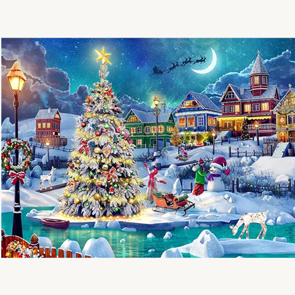 

Diamond Painting Christmas Tree Diamond Embroidery Mosaic Winter House Scenery Home Decor