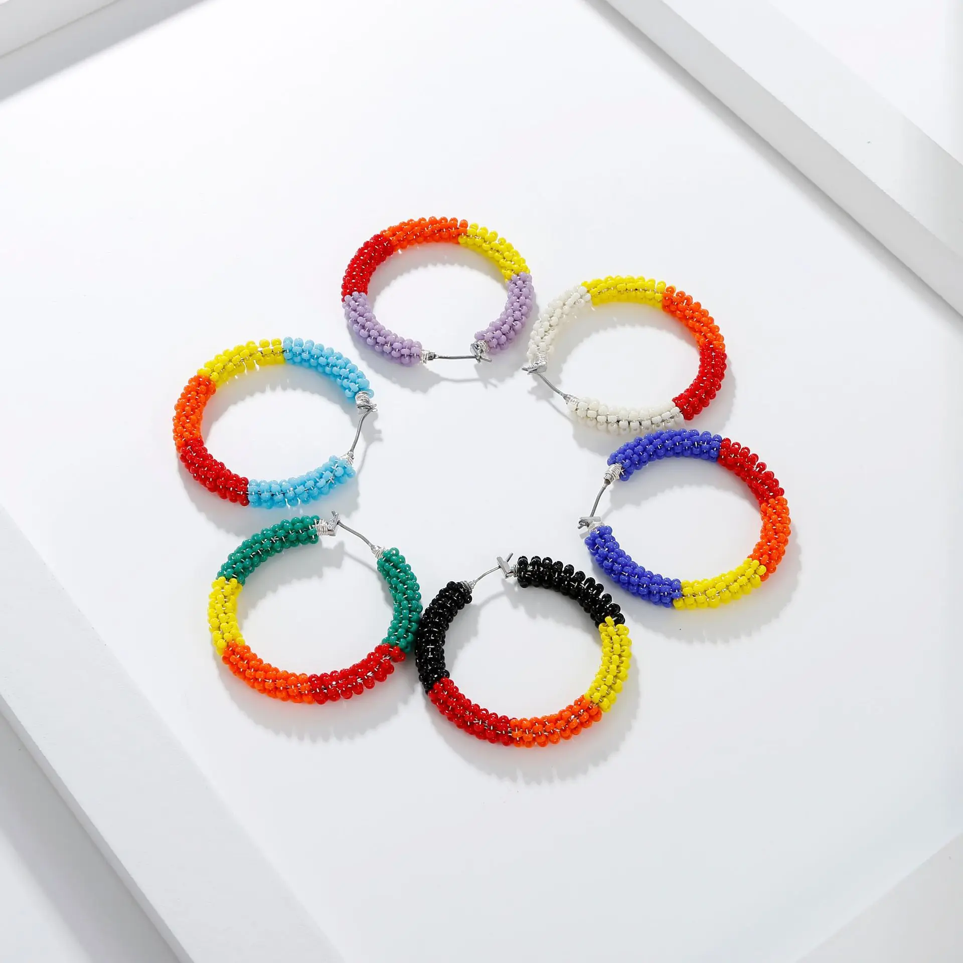 

Серьги-кольца в стиле бохо, аксессуары ручной работы, радужные цветные рисовые бусины, обручи для сережек