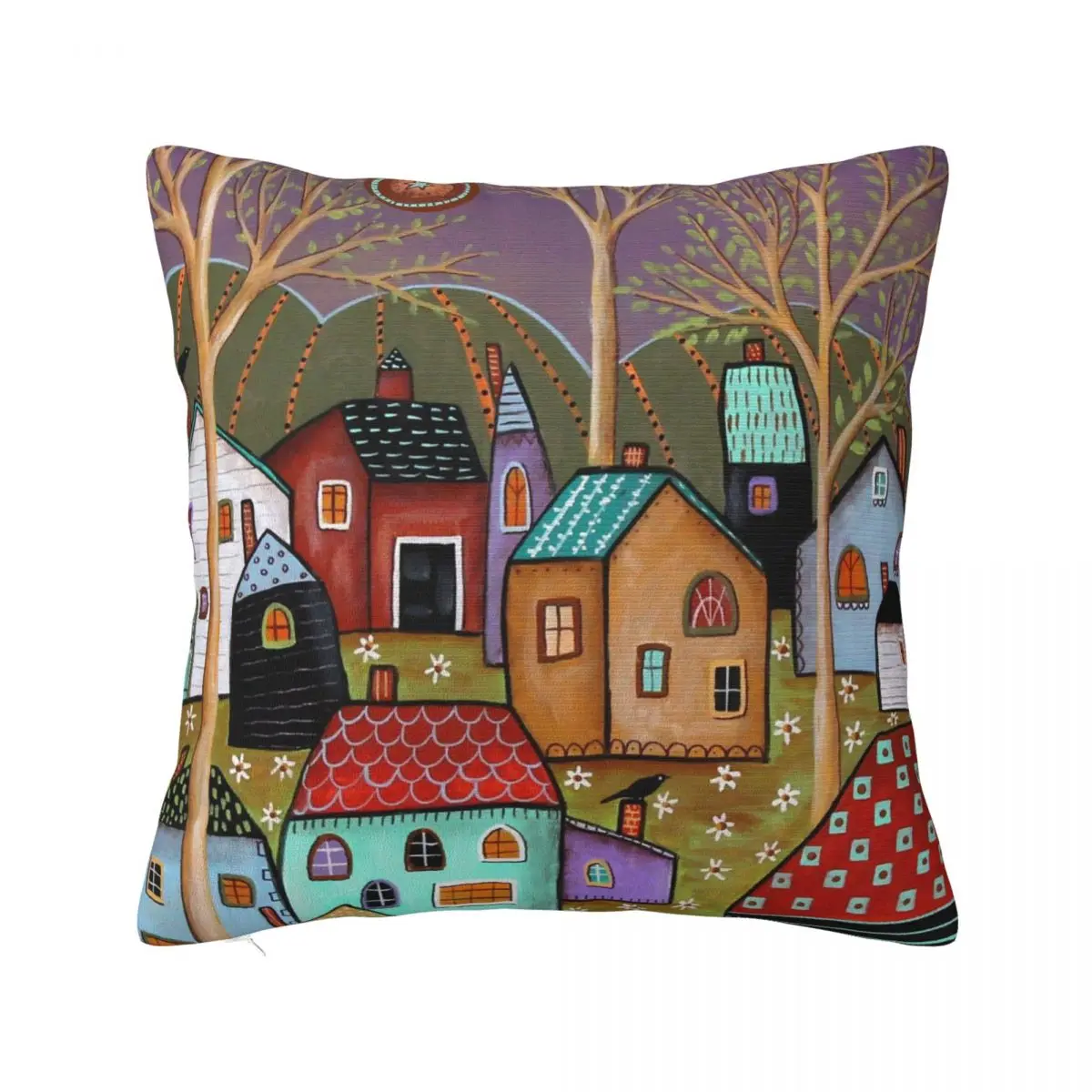 Retro Rural Color Cities Square Pillow Case Vintage Cushion Cover Novelty Decorative Pillowcover for Car 40x40cm