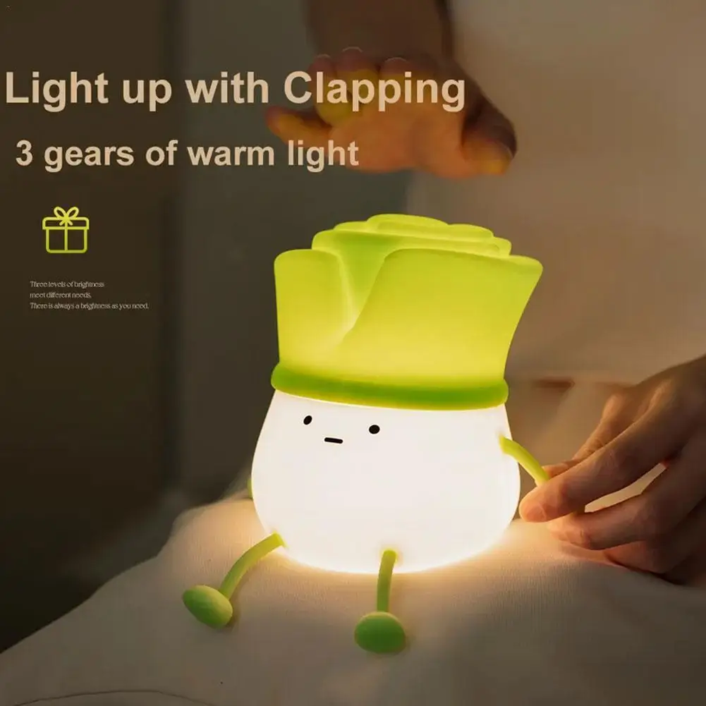

1pc Cute Leek LED Night Light Rechargeable Lamps Children Gifts Home Bedside Table Bedroom Decoration Silicone Night Lamp