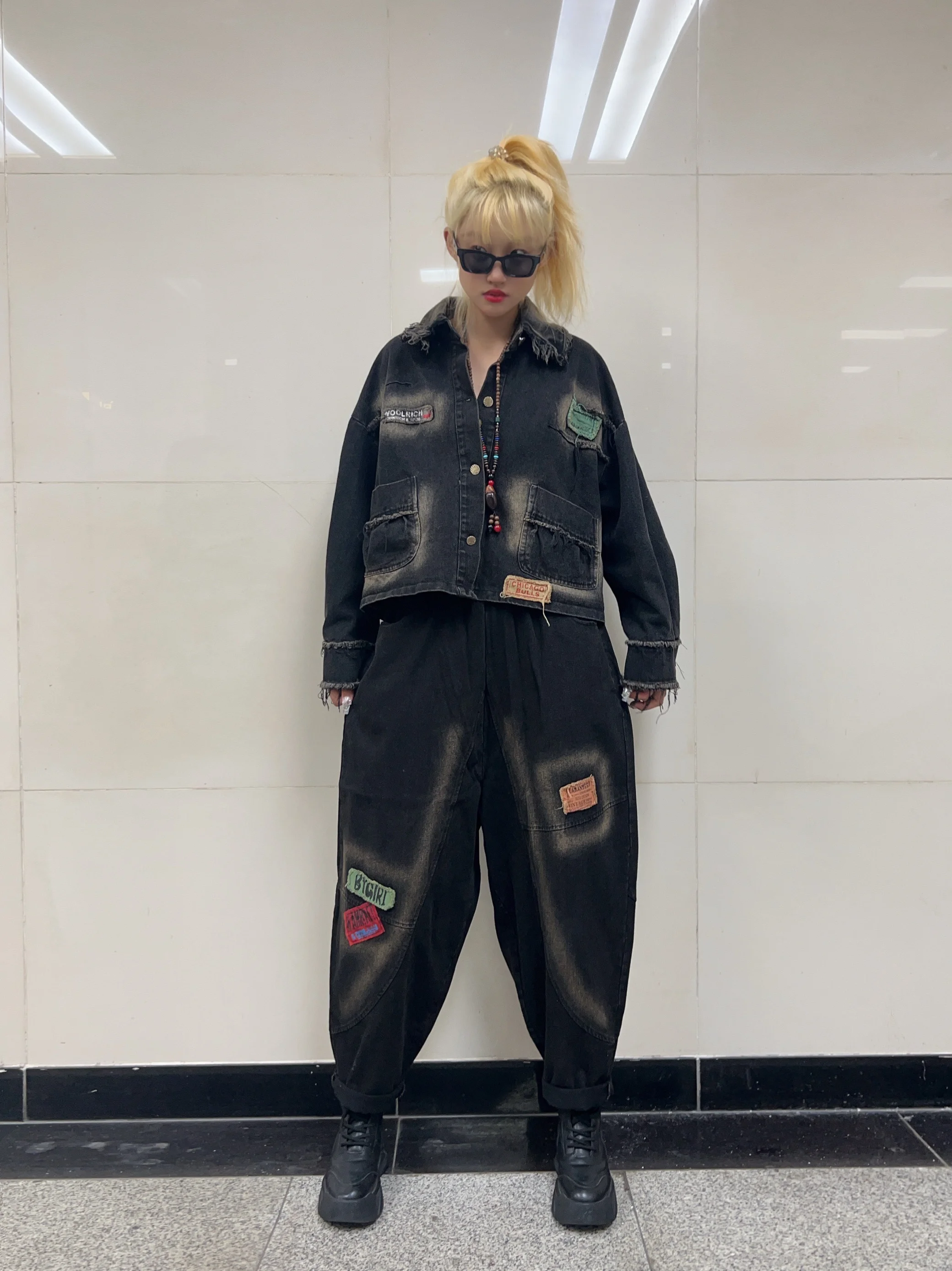 Уличный модный крутой персонализированный комплект брюк женский