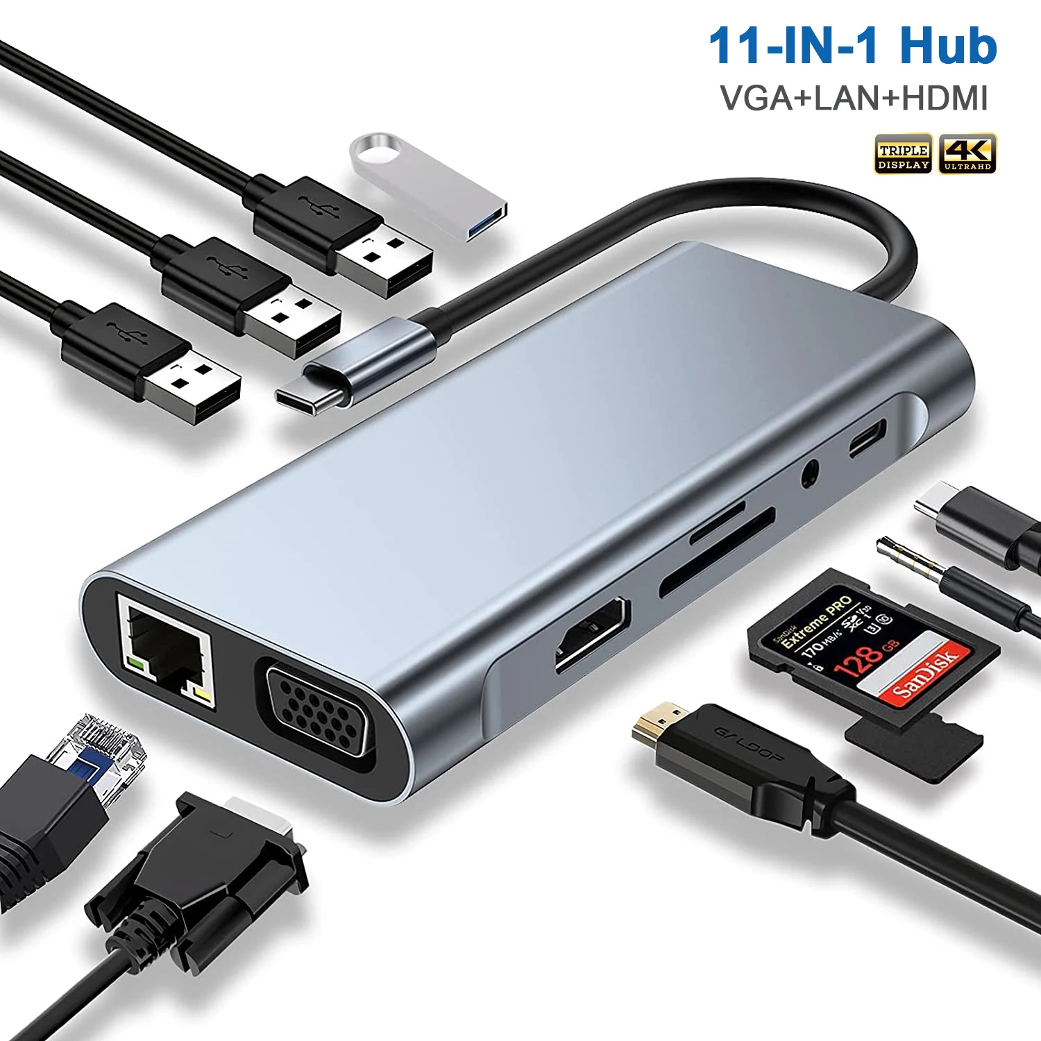 USB C Hub Docking Station Type C To 4K HDMI Adapter OTG with VGA Thunderbolt 3 PD RJ45 Ethernet SD/TF 3.5mm for MacBook Pro/Air