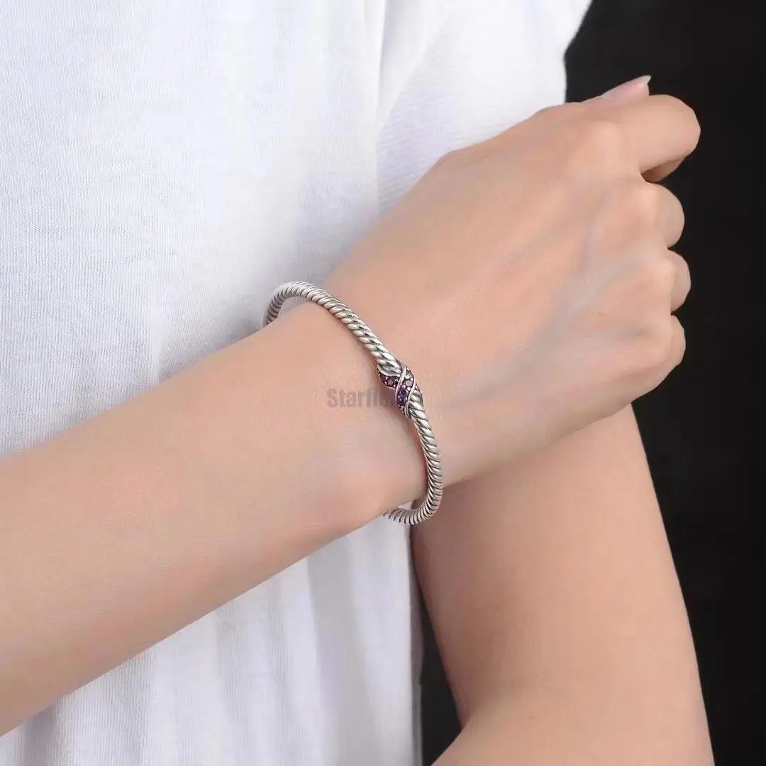 

Solid And Pure 925 Sterling Silver Retro Hot Selling Women European And American Wind Set Drill Twist Open Bracelet