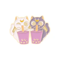 new cartoon animal series alloy brooch exquisite and cute gray and white cat milk tea shape drip oil badge lapel pins