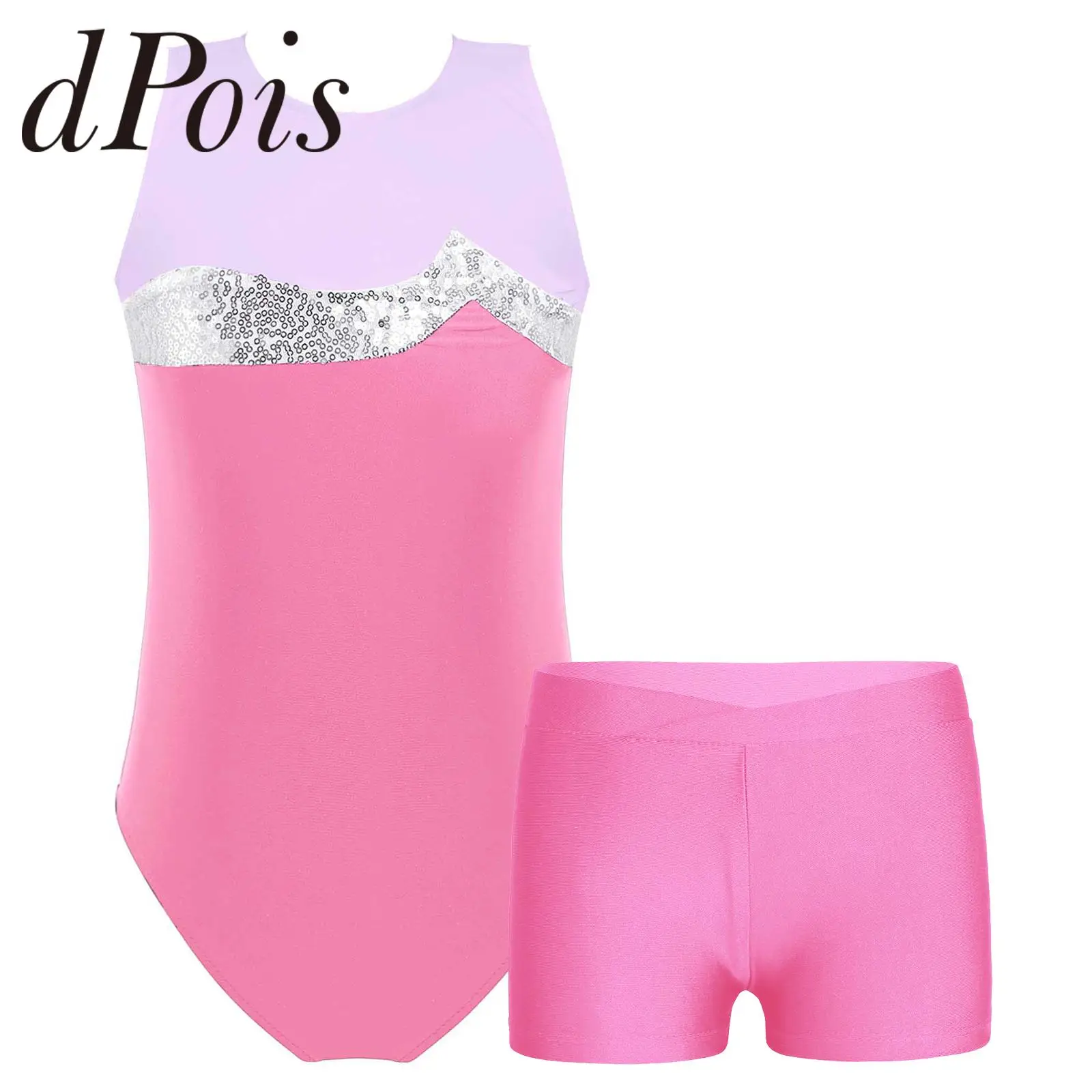 

Kids Girls Sleeveless Gymnastics Leotards with Shorts Dancewear Sets for Yoga Jumpsuit Unitard Children Ballet Dance Outfits
