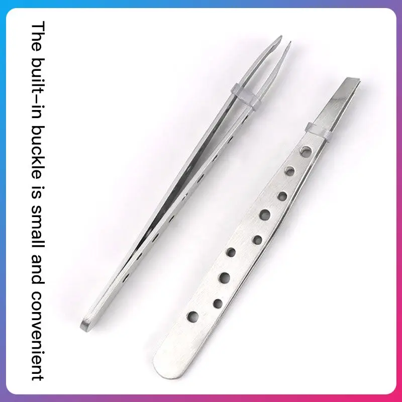 

9 Hole Stainless Steel Tweezers Anti-static Straight Tip Precision Stainless Tweezers For False Eyelashes Eyebrow Trimming Tools