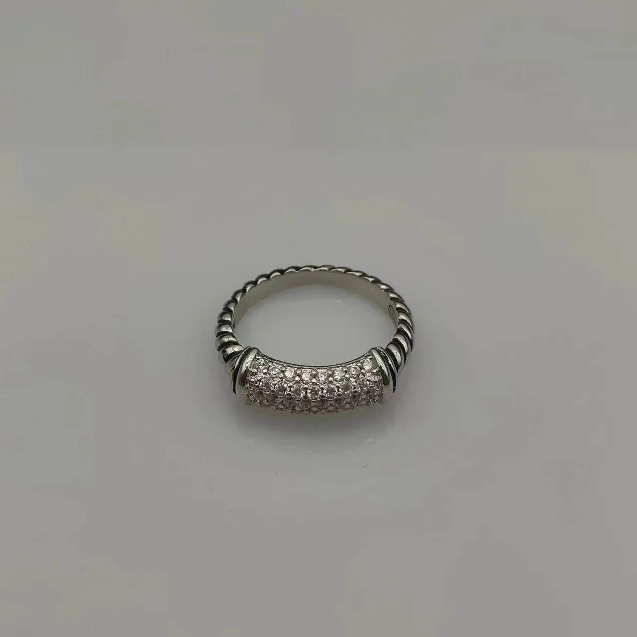 David Yurman Rings Cable Collectibles Twisted Line Black White Stone Stack in Sterling Silver with Pavé Diamonds