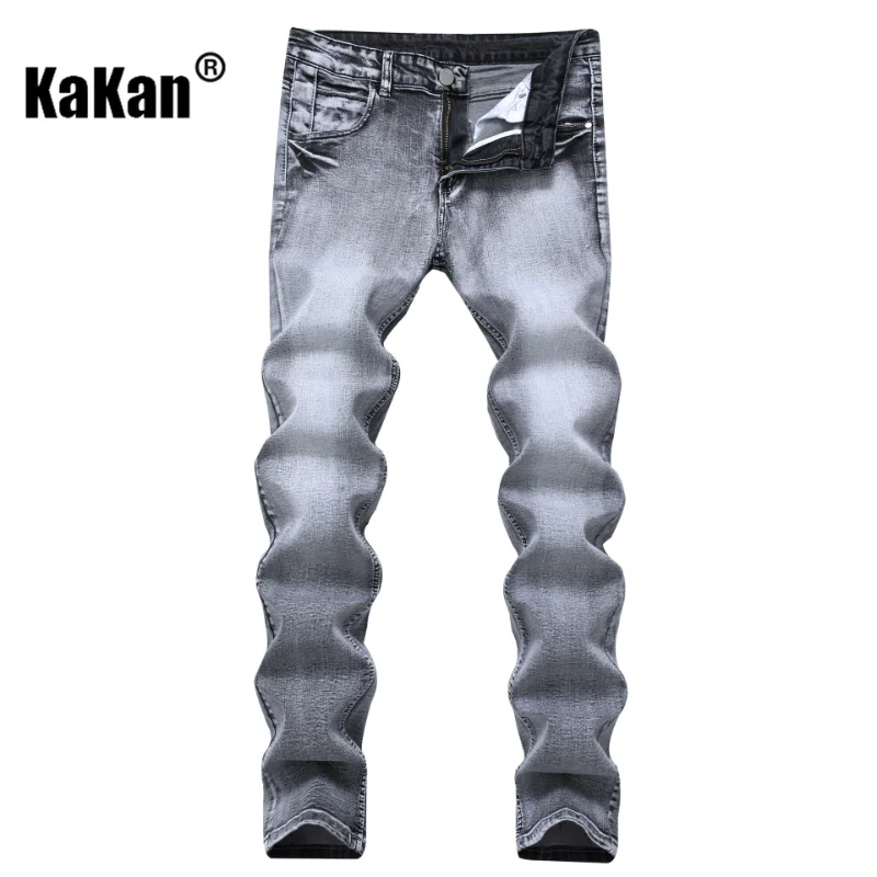 Kakan - European and American High Street Light Grey Stretch Jeans, Popular Spring New Straight Long Jeans K010-6150