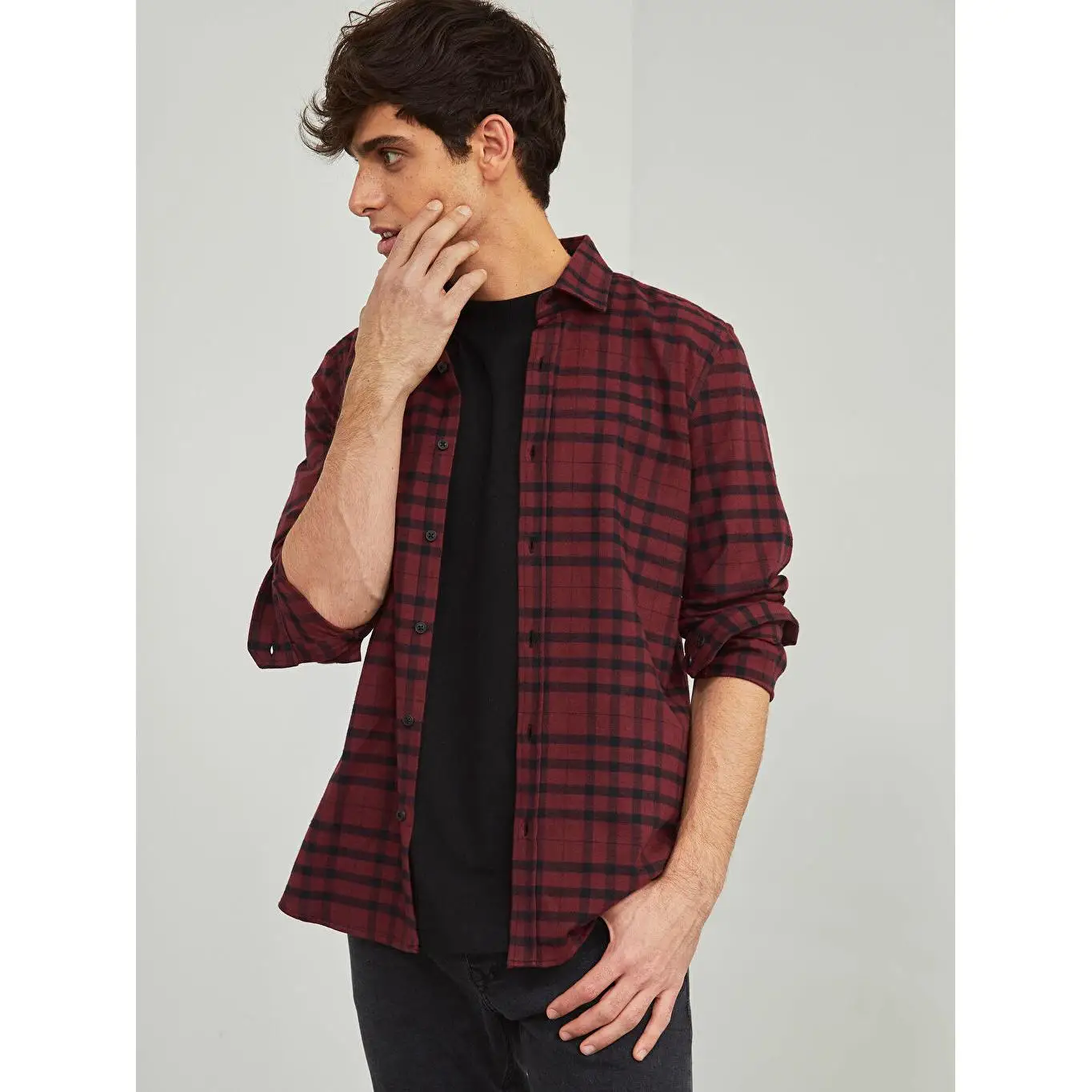 Приталенная клетчатая фланелевая рубашка XSIDE с длинным рукавом Lumberjack бордового