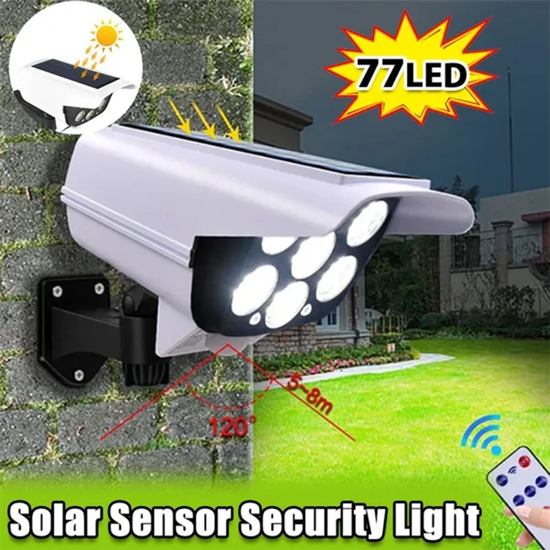 77 LED Solar Light Motion Sensor Security Dummy Camera Wireless Outdoor Flood Light IP65 Waterproof  Lamp 3 Mode For Home Garden