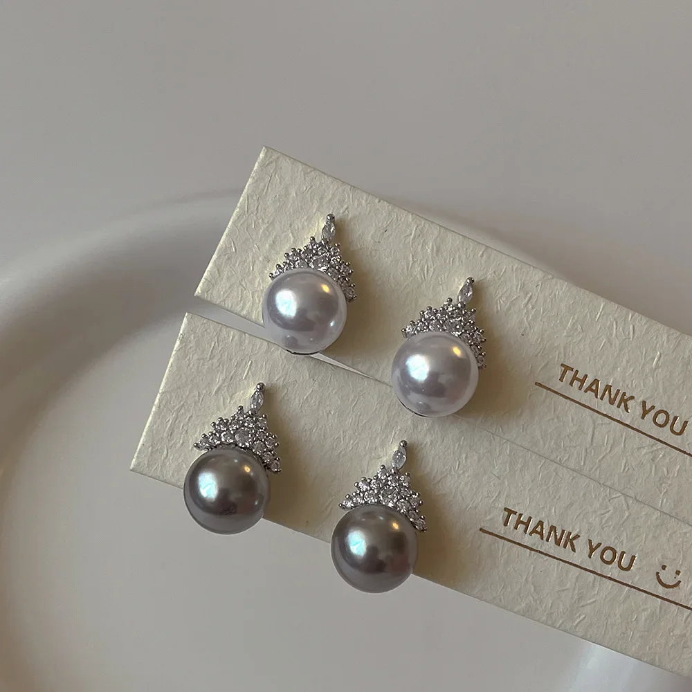 Французские винтажные серьги с жемчугом и цирконием женские из серебра 925 пробы