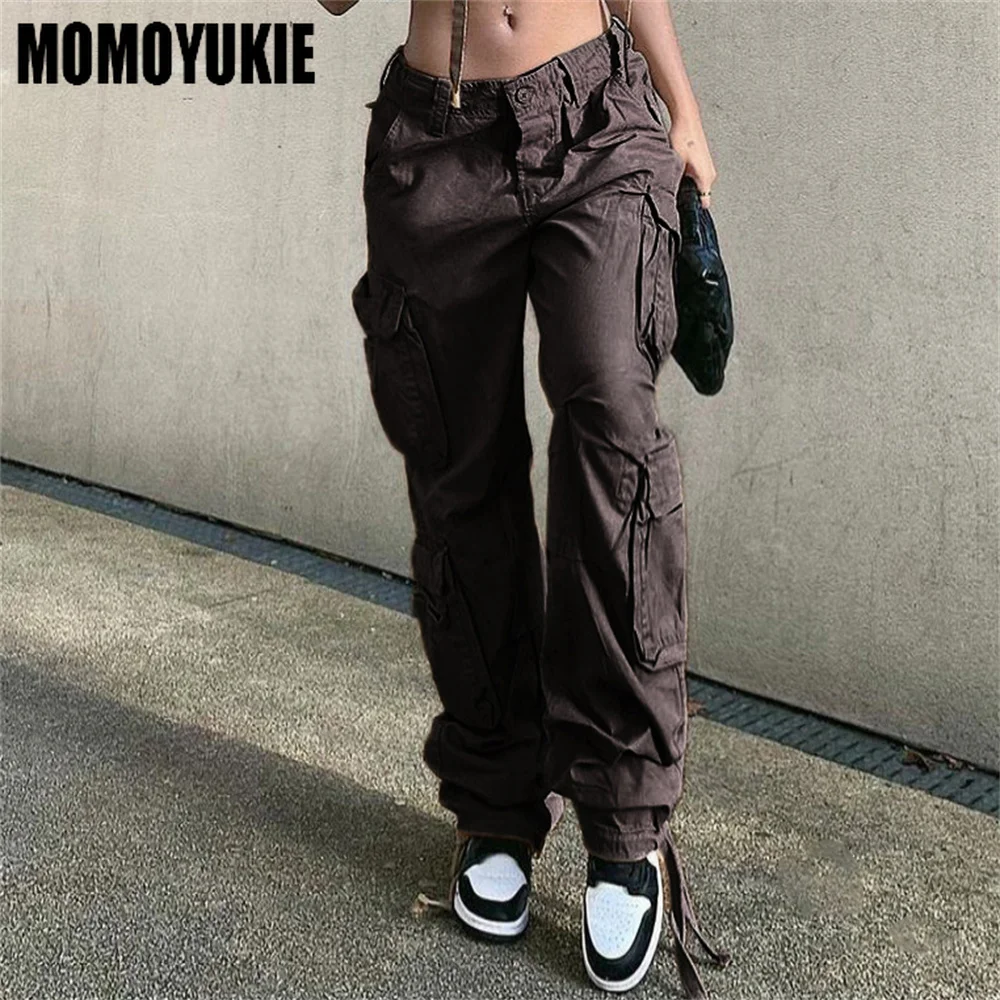 Джинсы-Багги женские с заниженной талией брюки-карго из денима множеством