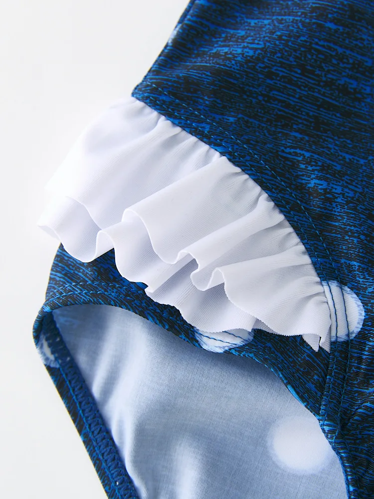 Swimsuit for Girls Polka Dots Rash Guard Girl Long Sleeves Zipper Up Children's Swimwear Anti UV Beach Clothes Bathing Suit Kids