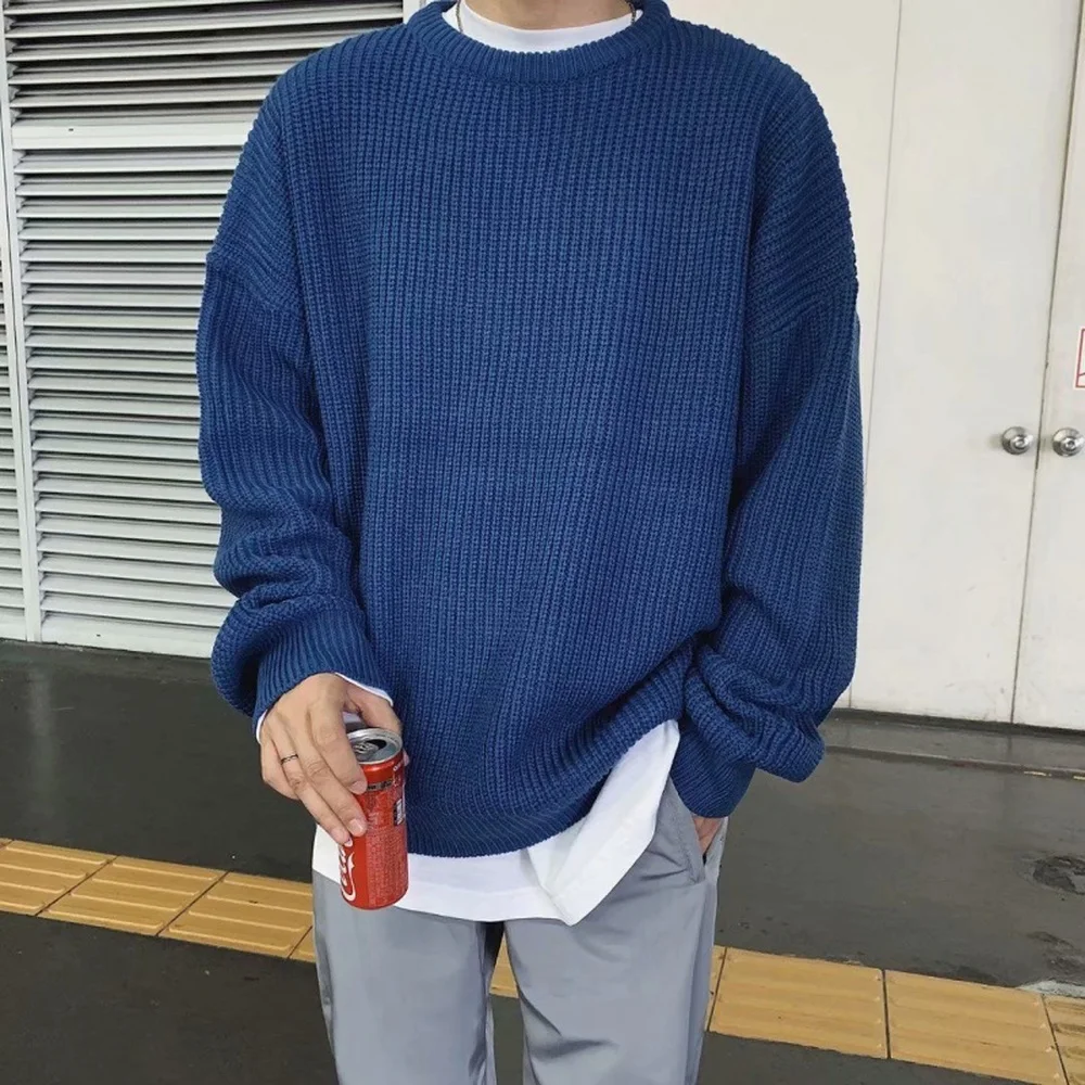 

Korean Fashion Sweaters Men Autumn Solid Color Wool Sweaters Slim Fit Men Street Wear Mens Clothes Knitted Sweater Men YJJ010