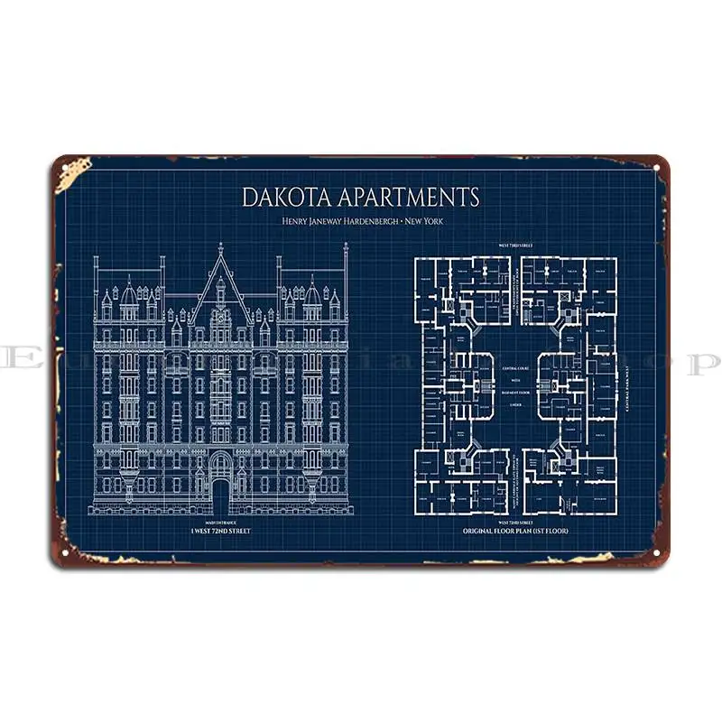 Дакота квартиры высота и план пола Нью-Йорк темно-синий схема металлические