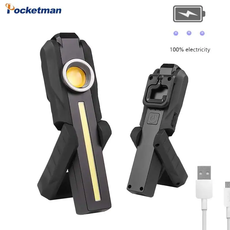 

Светодиодный фсветильник рь COB, Магнитная Задняя бабка, вращающийся на 180 градусов фонарик для осмотра, встроенный аккумулятор, USB-зарядка, т...