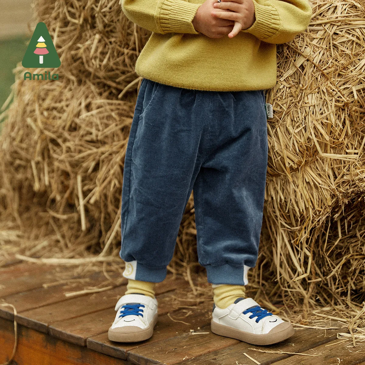 

Amila Baby Pants 2022 Autumn New Corduroy Loose Embroidery Trousers Girls and Boys Sweatpants Children's Clothes Casual