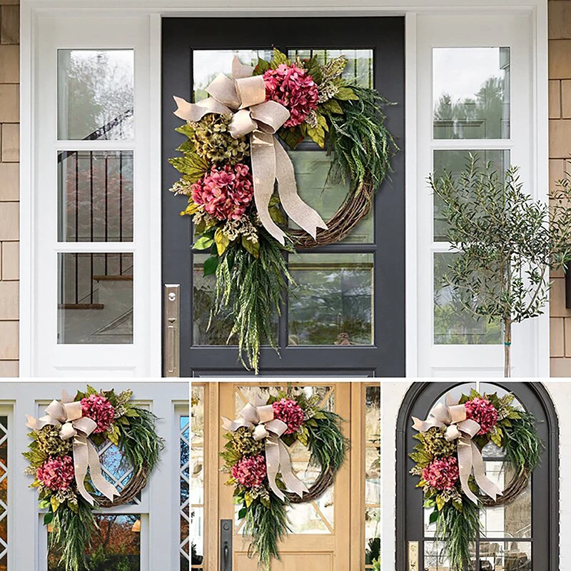 

1pc Hydrangea Wreath Farmhouse Rustic Thanksgiving DayArtificial Garlands Home Garden Hanging Decor for hydrangea wreath