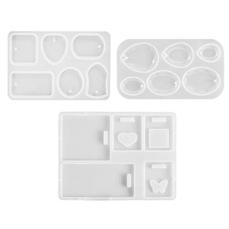 

Set of 3 Pendant Molds Jewelry Mould Multi-Shapes Silicone Keychain Moulds with Holes Silicone Material Hand-Making Tool