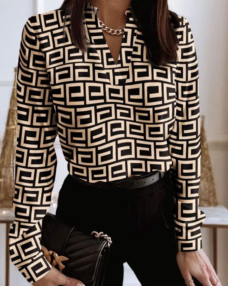 Женская Элегантная блузка с V-образным вырезом популярная приталенная рубашка