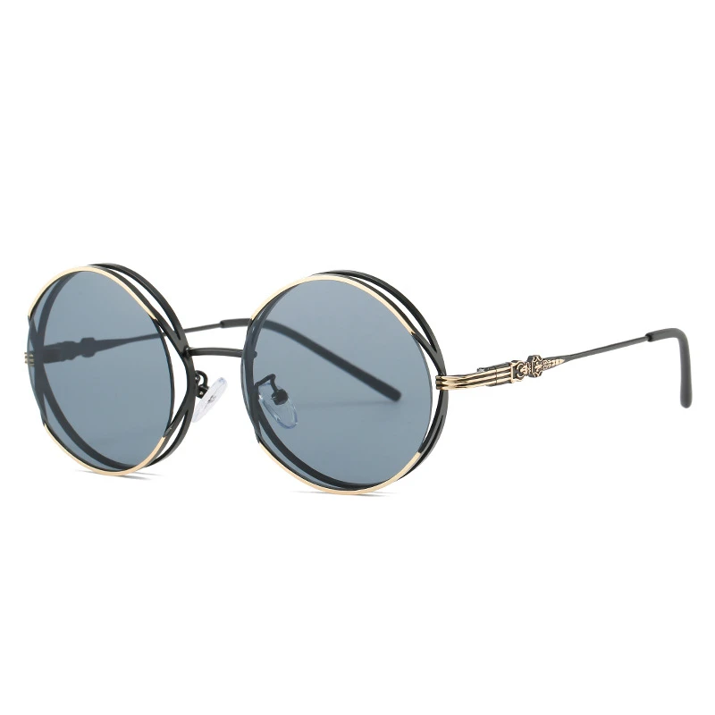 

New Retro Double Hollow Personality Sunglasses European and American Round Frame Sunglasses Women Street Shooting Sunglasses